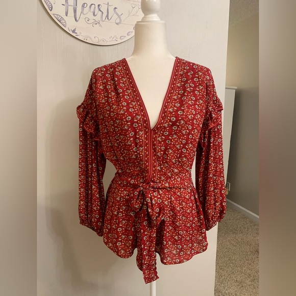Max Studio Tops - Max Studio Red Floral Blouse